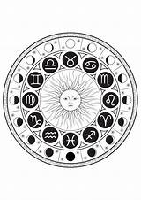 Mandala Astrological Coloring Mandalas Signs Pages Moon Sun Adults Composed Cycle Around Louise Adult sketch template