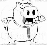 Pig Chubby Waving Pajamas Clipart Cartoon Outlined Coloring Vector Cory Thoman Royalty sketch template