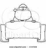 Chubby Ninja Sign Man Clipart Cartoon Cory Thoman Outlined Coloring Vector sketch template