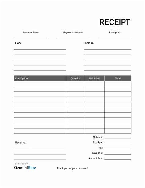 blank receipt template   basic  printable blank