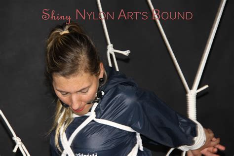 shinynylonartsbound sexy sandra being tied and gagged overhead with