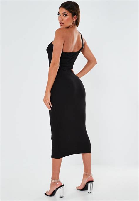 black cut out one shoulder ribbed midaxi dress missguided