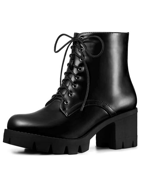 allegra  womens platform chunky heel combat boots black size