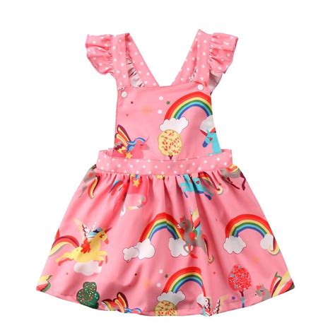 girls pink rainbow unicorn ruffled party dress  unicorns