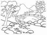 Nature Coloring Pages Printable Kids Colouring Color Colorear Adults Mountain Adult Para Landscape River Book Con Dibujos Child Beautiful sketch template