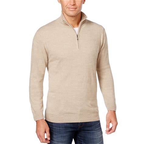 weatherproof mens  zip solid pullover sweater beige small