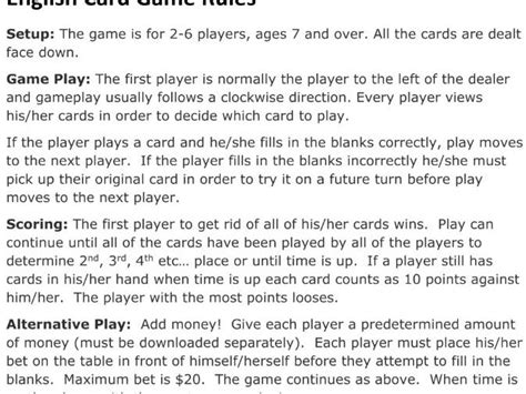 card game rules teaching resources