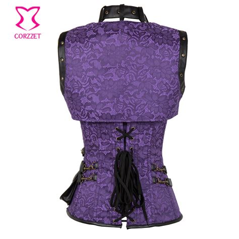 c03ab purple steel boned overbust corset plus size steampunk clothing