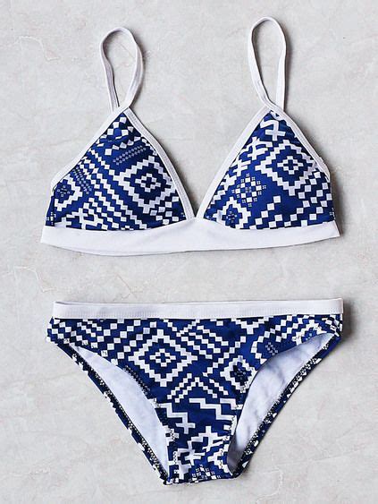 blue geometric print triangle bikini set triangle bikini set bikinis