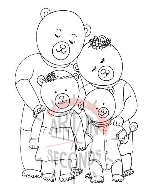 teddy bear family portrait coloring page printable art  seconds