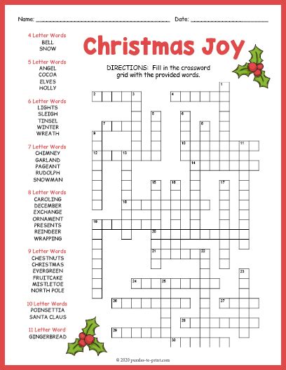 christmas crossword fill
