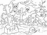 Coloring Halloween Graveyard Pages Spooky Cemetery Printable Color Headstone Tombstone Getcolorings Drawings Print 76kb 400px Getdrawings Popular Ghostly sketch template