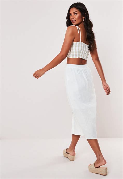 white button front midi skirt missguided
