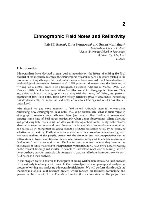 ethnographic field notes  reflexivity