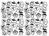 Halloween Doodle Coloring Pages Kids Adult Color Frankenstein Mummy Vampire Characters Witch Drawings Justcolor Adults Doodles Dibujos Events Printable Bat sketch template
