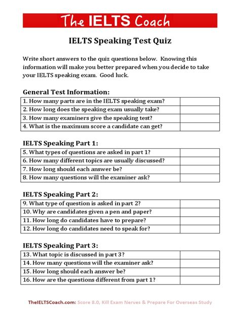 ielts speaking quiz  international english language testing