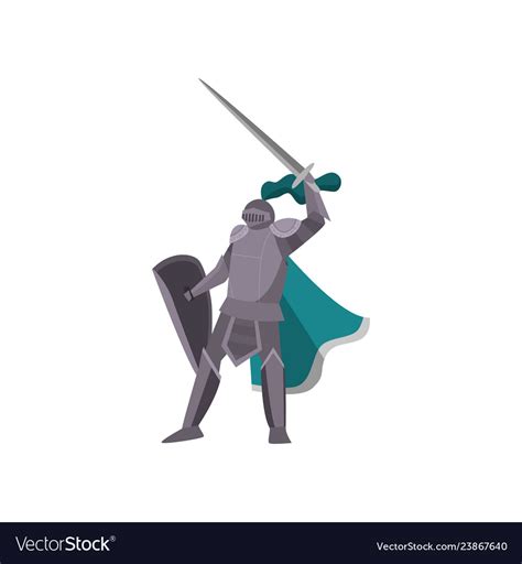 knight  gray armor raised  sword high  vector image