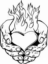 Drawing Flaming Flames Heart Fire Hand Burning Cool Tattoo Sketch Drawings Hearts Drawn Her Getdrawings Step Clip Magic Choose Board sketch template
