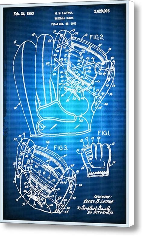 baseball glove patent blueprint drawing canvas print canvas art