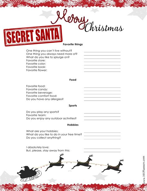 secret santa list template printable word searches