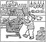 Store Supermarkt Boodschappen Supermercado Doen Pietertje Eiland Naar Supermarket Taal Cashier Winkelier Winkelen Bord Abarrotes Tiendas Kinderboeken Vile Kleurboek Activiteiten sketch template