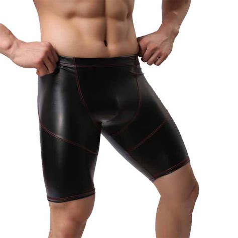 New Style Black Sexy Lingerie Men Faux Leather Shorts Workout Tights