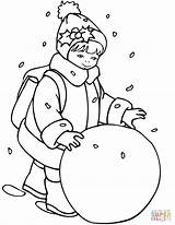 Snowball Coloring Rolling Pages Little Girl Printable Drawing Winter sketch template