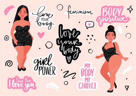 premium vector body positive feminism sticker collection love your