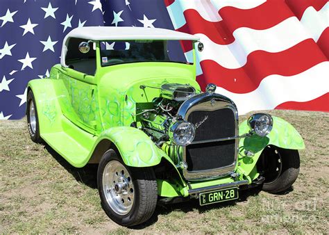ford hot rod and american flag photograph by christopher