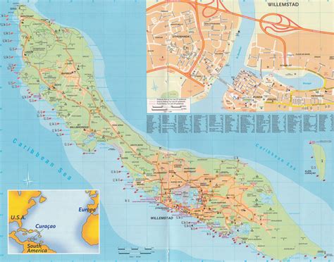 large detailed road map  curacao island netherlands antilles curacao island netherlands