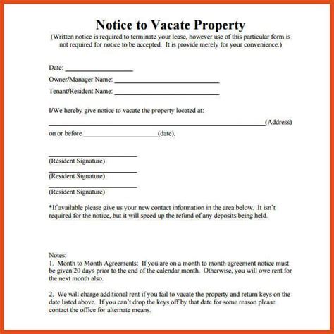day notice  vacate template eviction notice letter templates