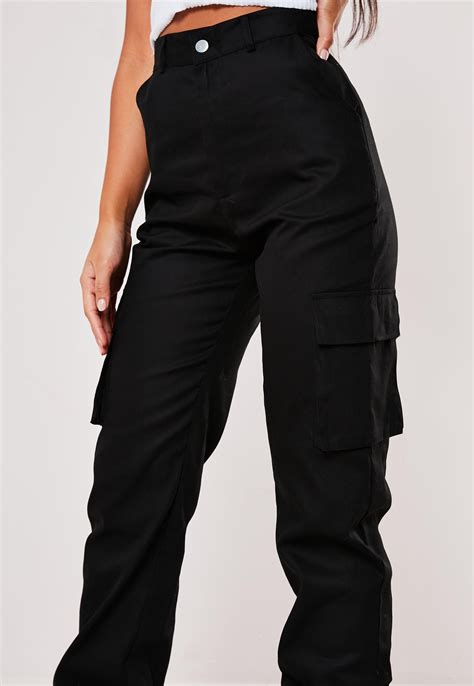 black plain cargo pants missguided