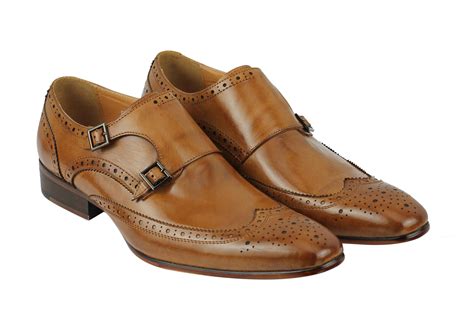 mens real leather monk strap smart formal slip  brogues shoes black