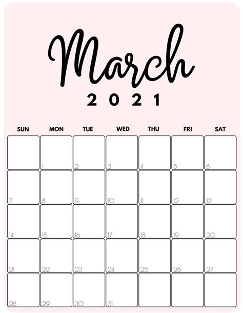 March 2021 Calendar Excel Template Printable One