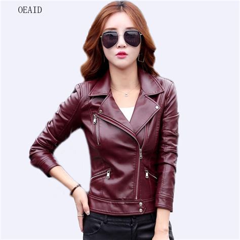 new motorcycle leather jacket women leather coat outerwear 2018