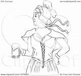 Mug Styled Maiden Lineart Victorian Holding Beer Retro Illustration Royalty Clipart Vector Patrimonio sketch template