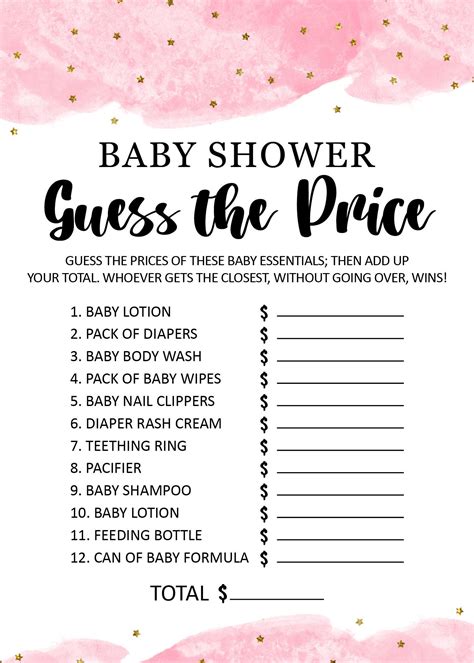 guess  price baby shower game baby shower game printable baby shower game baby shower