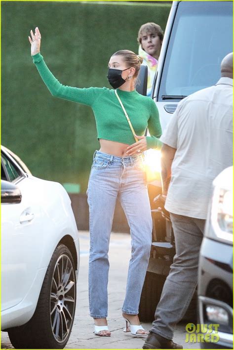 Hailey Bieber Looks Chic In Green Crop Top And Jeans At