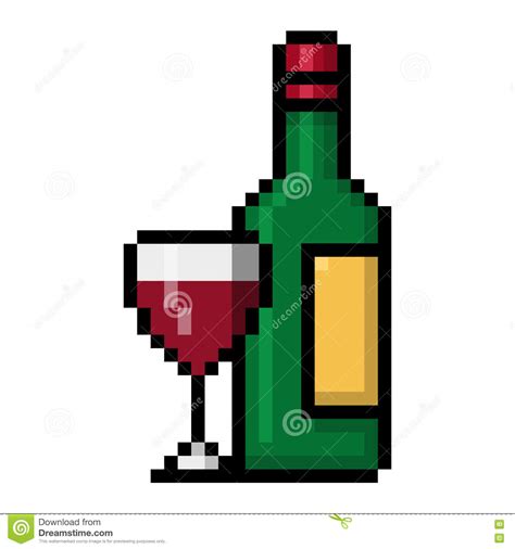 Wine Bottle And A Glass Of Red Wine Pixel Art Stock
