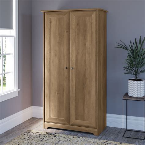 bush furniture cabot tall storage cabinet  doors  reclaimed pine