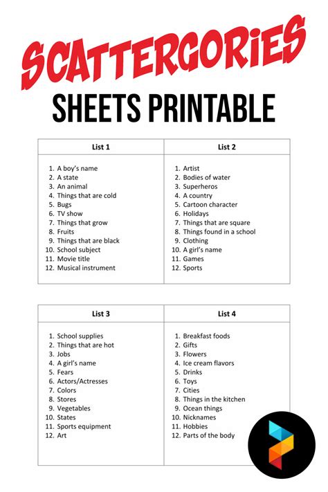 scattergories sheets printable     printablee