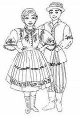 Stroje Polish Folkloric Coloring Pages Poland Costume Folk Traditional Open sketch template