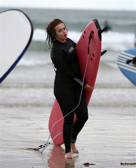 film star helena bonham carter riding the crest of a wave as she tries