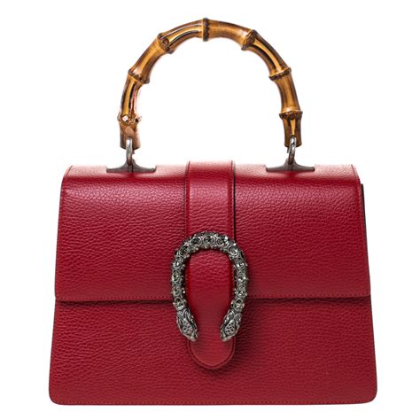 gucci red leather medium dionysus bamboo top handle bag gucci  luxury closet