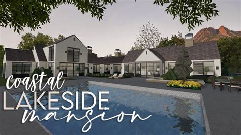 bloxburg coastal lakeside mansion   house build youtube  story house design
