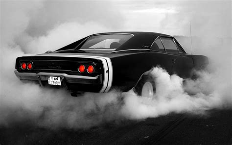 muscle cars  monochrome dodge charger rt burnout hot rod smoke muscle car tuning wallpaper