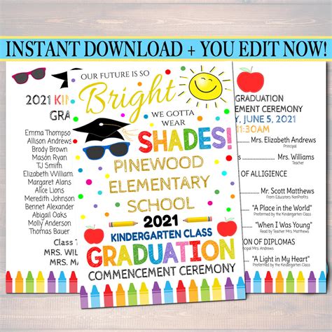 kindergarten graduation program future   bright tidylady printables