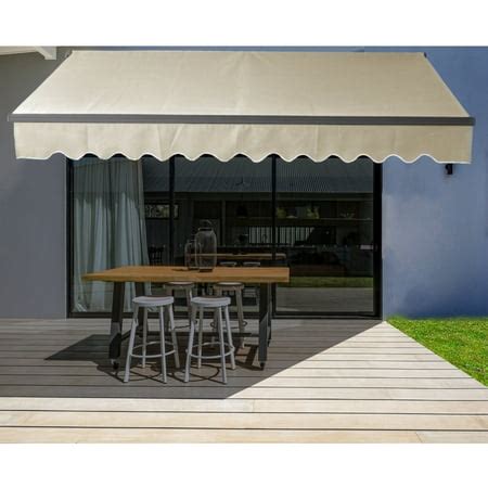 aleko motorized black frame retractable home patio canopy awning  ft ivory color walmart
