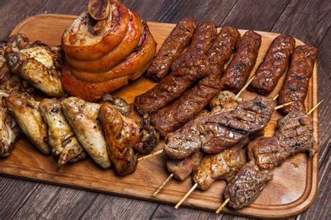 mixed grilled meat platter assorted delicious grilled meat stock image image  isolated