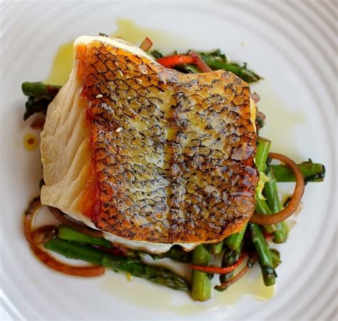 Pan Roasted Sea Bass Served With Asparagus And Mint Salad Mint Salad